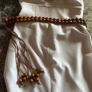 Vintage Wooden Beaded Belt Bohemian Funky Macrame Leather Unique Western Cowgirl